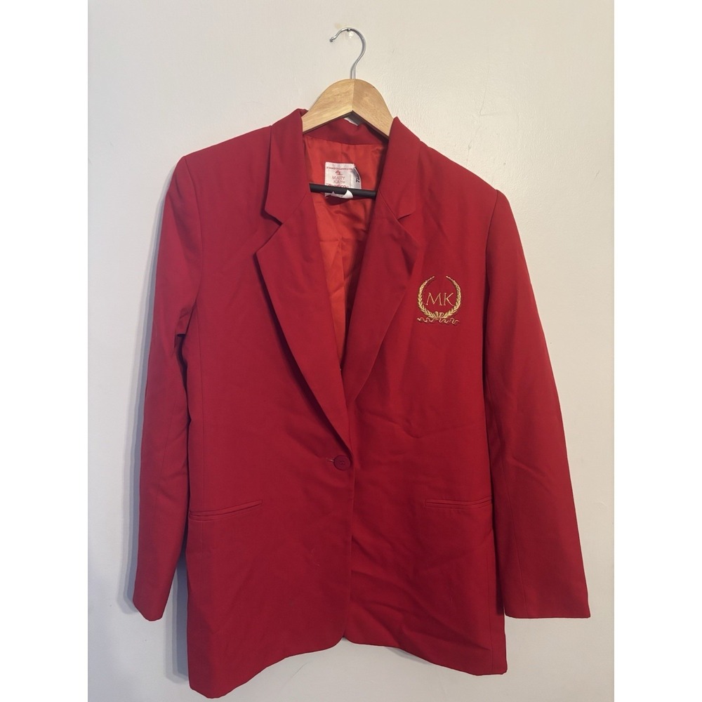 Mary Kay Vintage Red & Gold Embroidered Crest Jacket Blazer Angelica Size 10T